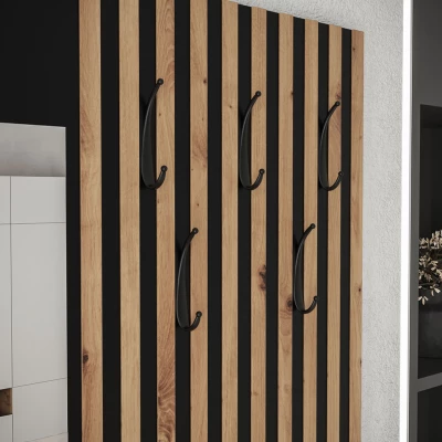 VÝPRODEJ - Předsíňová stěna se zrcadlem BRUTTO - dub artisan / černá / šedá