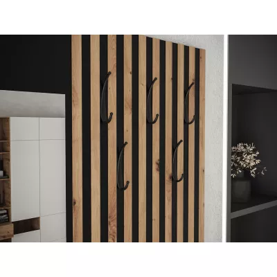 VÝPRODEJ - Předsíňová stěna se zrcadlem BRUTTO - dub artisan / černá / šedá