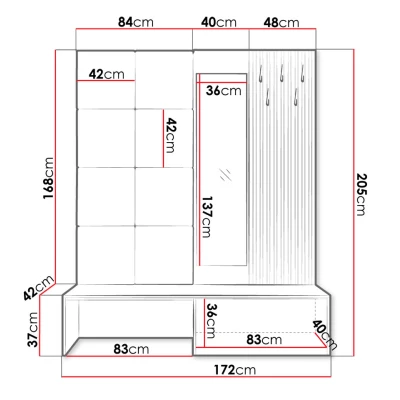 VÝPRODEJ - Předsíňová stěna se zrcadlem BRUTTO - dub artisan / černá / šedá
