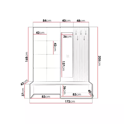 VÝPRODEJ - Předsíňová stěna se zrcadlem BRUTTO - dub artisan / černá / šedá