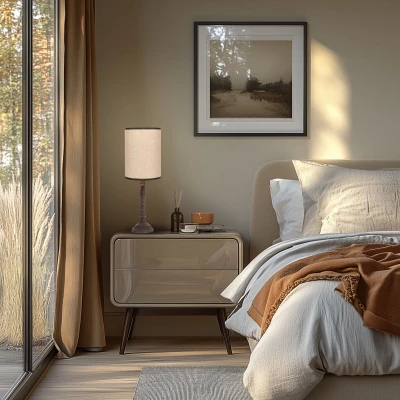 Stolní lampa na noční stolek CARDINALE 2 - 1xE27, 40W, tmavá šedá / světlý len