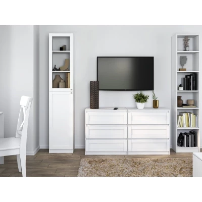 VÝPRODEJ - Úzká vysoká vitrína TAMBET 2 - bílá