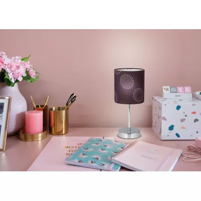 Moderní stolní lampa EMILY - 1xE14, 40W, chromovaná / hnědá