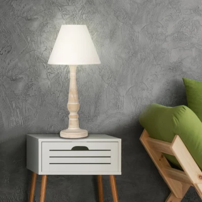 Skandinávská stolní lampa FOLCLORE 1 - 1xE14, 40W, přírodní dřevo / bílá