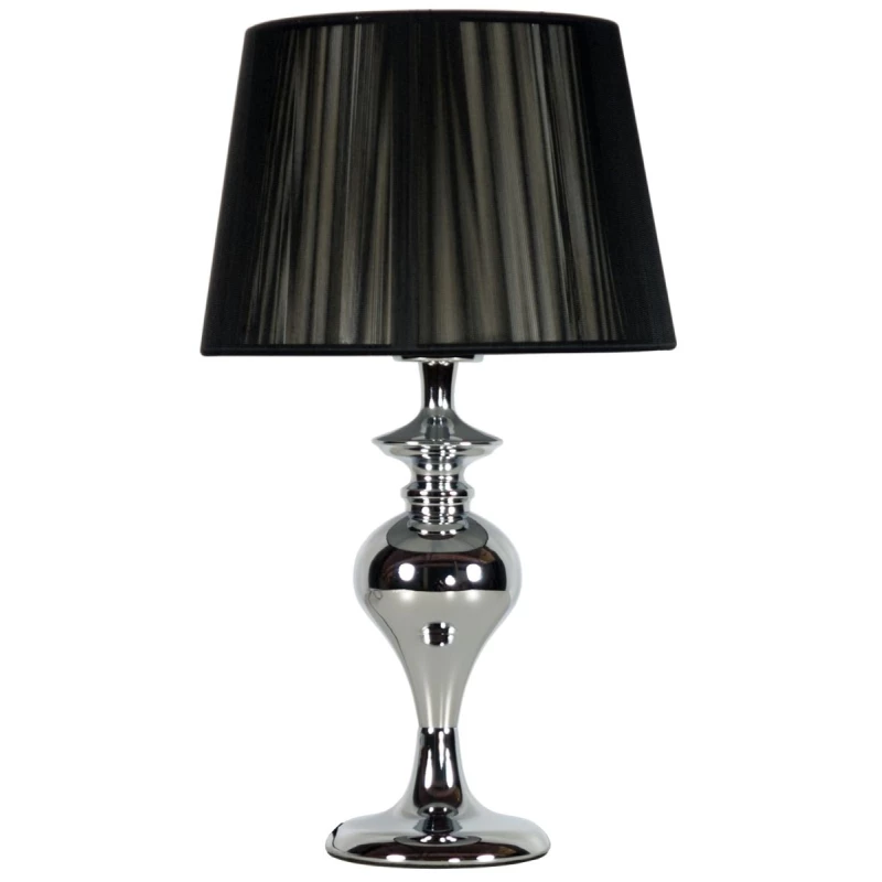 Moderní kulatá stolní lampa GILLENIA - 1xE27, 60W, chromovaná / černá