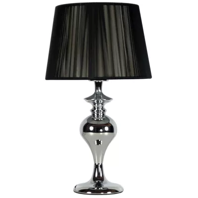 Moderní kulatá stolní lampa GILLENIA - 1xE27, 60W, chromovaná / černá