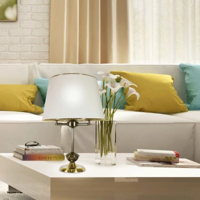 Rustikální stolní lampa GRAND - 3xE14, 40W, patina / bílá