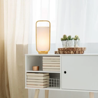 Stolní dřevěná lampa ISUMI - 1xE27, 40W, 34cm, světlé dřevo / bílá