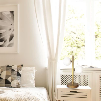 Stolní art deco lampa KAMA - 2xG9, 28W, mosazná / bílá