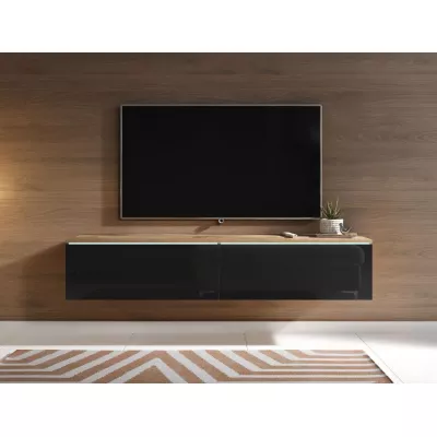 TV stolek CERIEE 140 - dub wotan / černý lesklý