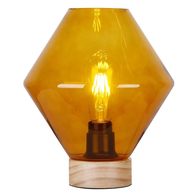 Stolní skandinávská lampa KARO - 1xE27, 60W, přírodní dřevo / oranžová