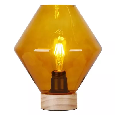 Stolní skandinávská lampa KARO - 1xE27, 60W, přírodní dřevo / oranžová