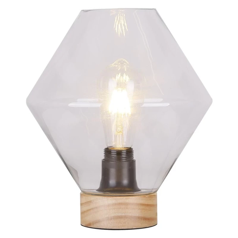 Stolní skandinávská lampa KARO - 1xE27, 60W, přírodní dřevo / čirá