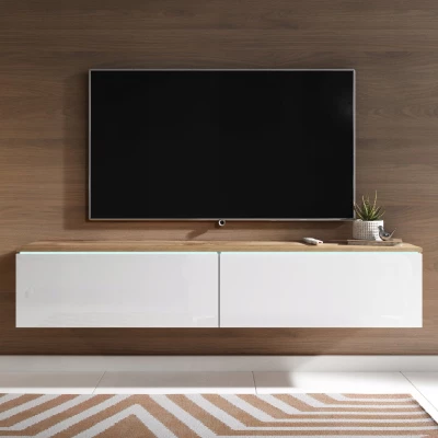 TV stolek CERIEE 140 - dub wotan / bílá lesklá