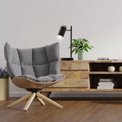 Stolní skandinávská lampa LAGOS - 1xGU10, 15W, černá / hnědá