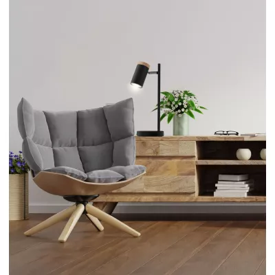 Stolní skandinávská lampa LAGOS - 1xGU10, 15W, černá / hnědá