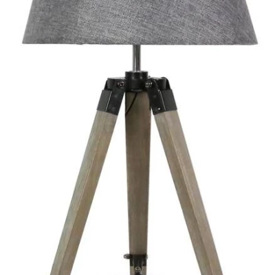 Stolní lampa trojnožka LUGANO - 1xE27, 60W, přírodní dřevo / šedá