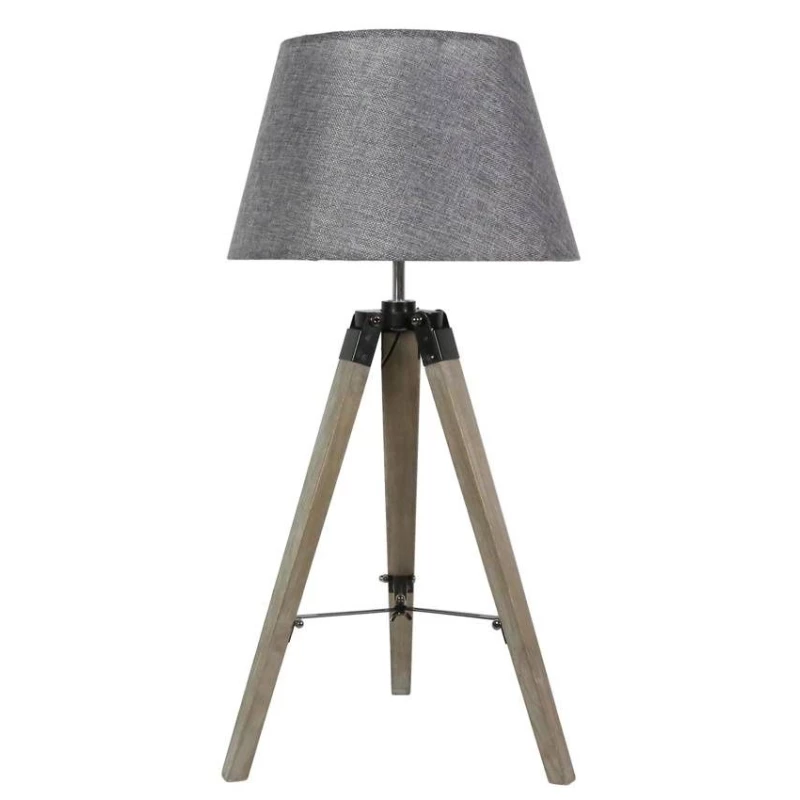 Stolní lampa trojnožka LUGANO - 1xE27, 60W, přírodní dřevo / šedá