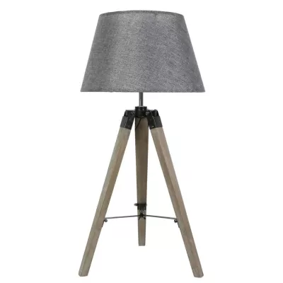 Stolní lampa trojnožka LUGANO - 1xE27, 60W, přírodní dřevo / šedá