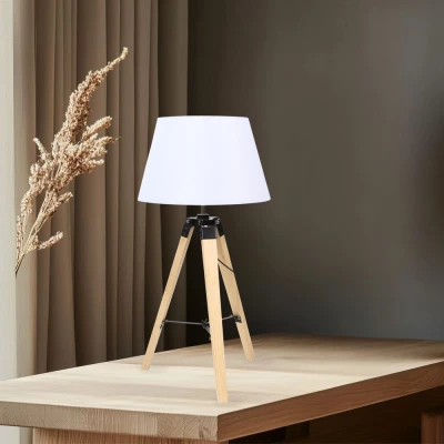 Stolní lampa trojnožka LUGANO - 1xE27, 60W, přírodní dřevo / bílá