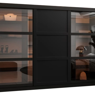 VÝPRODEJ - Šatní skříň KATIE 2 - 250 cm, černá / černá