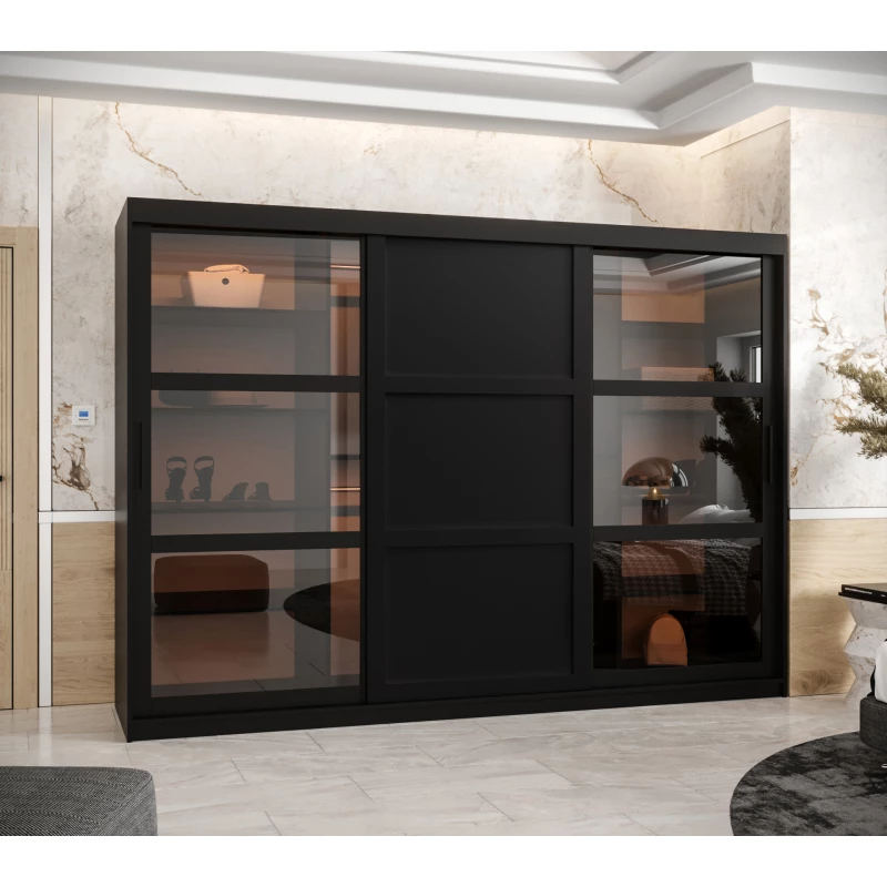 VÝPRODEJ - Šatní skříň KATIE 2 - 250 cm, černá / černá