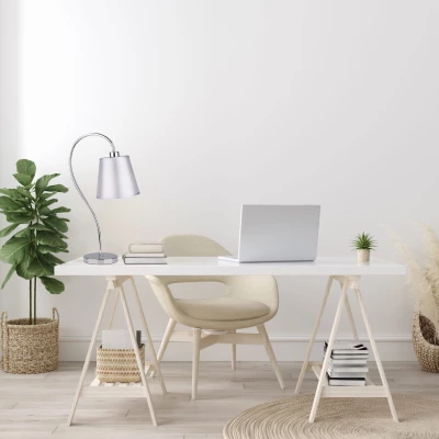 Stolní moderní lampička LUK - 1xE14, 40W, chromovaná / šedostříbrná