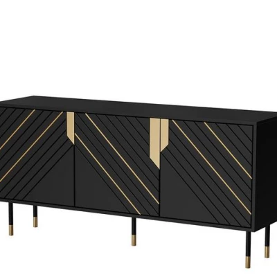 VÝPRODEJ - Široká komoda s dvířky do obýváku SACUL 1 - černá / zlatá