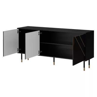 VÝPRODEJ - Široká komoda s dvířky do obýváku SACUL 1 - černá / zlatá