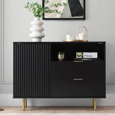 VÝPRODEJ - Kombinovaná komoda do obývacího pokoje IREDELL - zlatá / matná černá