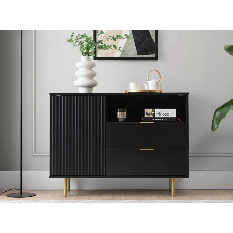 VÝPRODEJ - Kombinovaná komoda do obývacího pokoje IREDELL - zlatá / matná černá