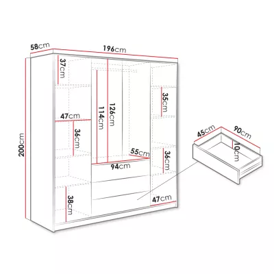 VÝPRODEJ - Čtyřdveřová šatní skříň 196 AGNESA se zrcadly - bílá