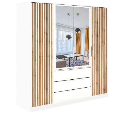 VÝPRODEJ - Čtyřdveřová šatní skříň 196 AGNESA se zrcadly - bílá