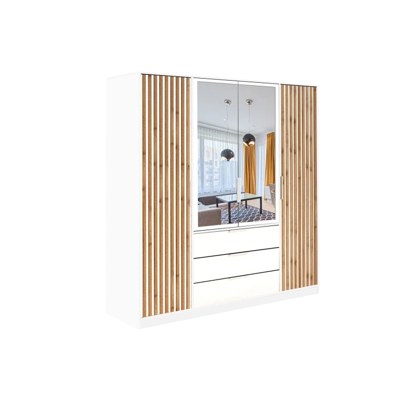 VÝPRODEJ - Čtyřdveřová šatní skříň 196 AGNESA se zrcadly - bílá