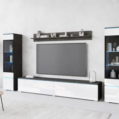 VÝPRODEJ - Obývací stěna HERMINA 2 - matera / bílá lesk