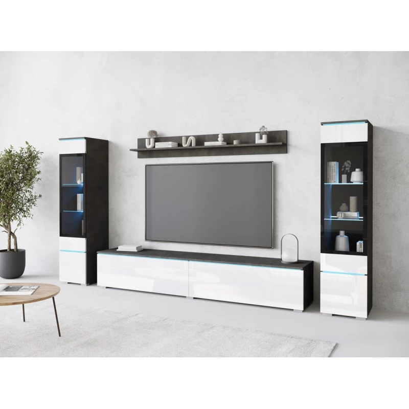 VÝPRODEJ - Obývací stěna HERMINA 2 - matera / bílá lesk