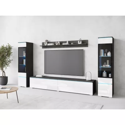 VÝPRODEJ - Obývací stěna HERMINA 2 - matera / bílá lesk