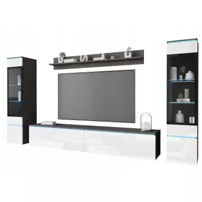 VÝPRODEJ - Obývací stěna HERMINA 2 - matera / bílá lesk