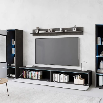 VÝPRODEJ - Obývací stěna HERMINA 2 - matera / bílá lesk