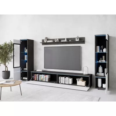 VÝPRODEJ - Obývací stěna HERMINA 2 - matera / bílá lesk