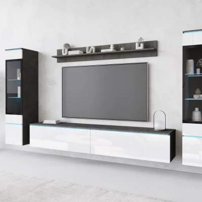 VÝPRODEJ - Obývací stěna HERMINA 2 - matera / bílá lesk