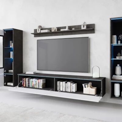 VÝPRODEJ - Obývací stěna HERMINA 2 - matera / bílá lesk