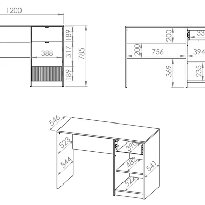 VÝPRODEJ - Psací stůl ARANA - bílý / dub castello / grafitový