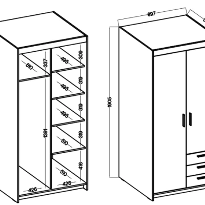 VÝPRODEJ - Dvoudveřová skříň 90 PILINA se šuplíky - dub sonoma