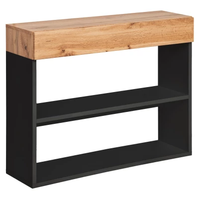 VÝPRODEJ - Policový regál se šuplíkem IRA - dub wotan / černý