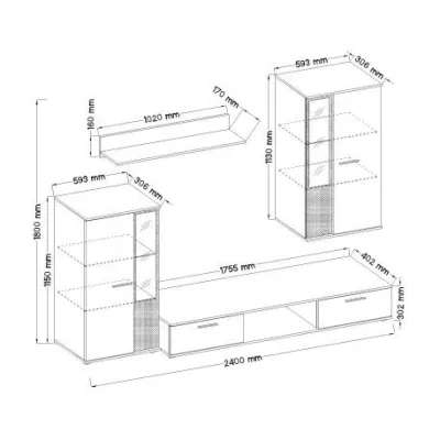 Nábytek do obýváku SANA - bílý / dub artisan