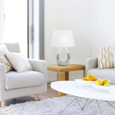 Moderní stolní keramická lampa ROMANO - 1xE27, 60W, béžová / bílá