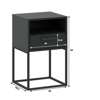 VÝPRODEJ - Noční stolek s poličkou a zásuvkou MARETA 8 - antracitový