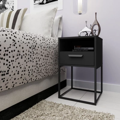 VÝPRODEJ - Noční stolek s poličkou a zásuvkou MARETA 8 - antracitový