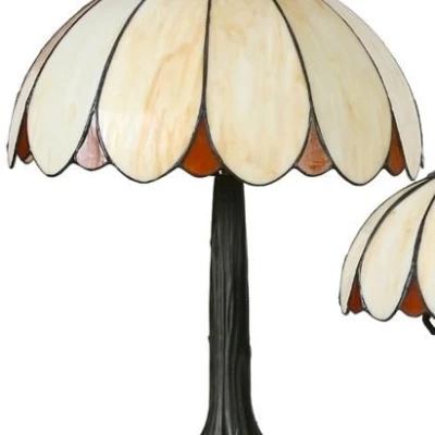 Stolní vitrážová lampa TESSO - 2xE27, 60W, černá / béžová